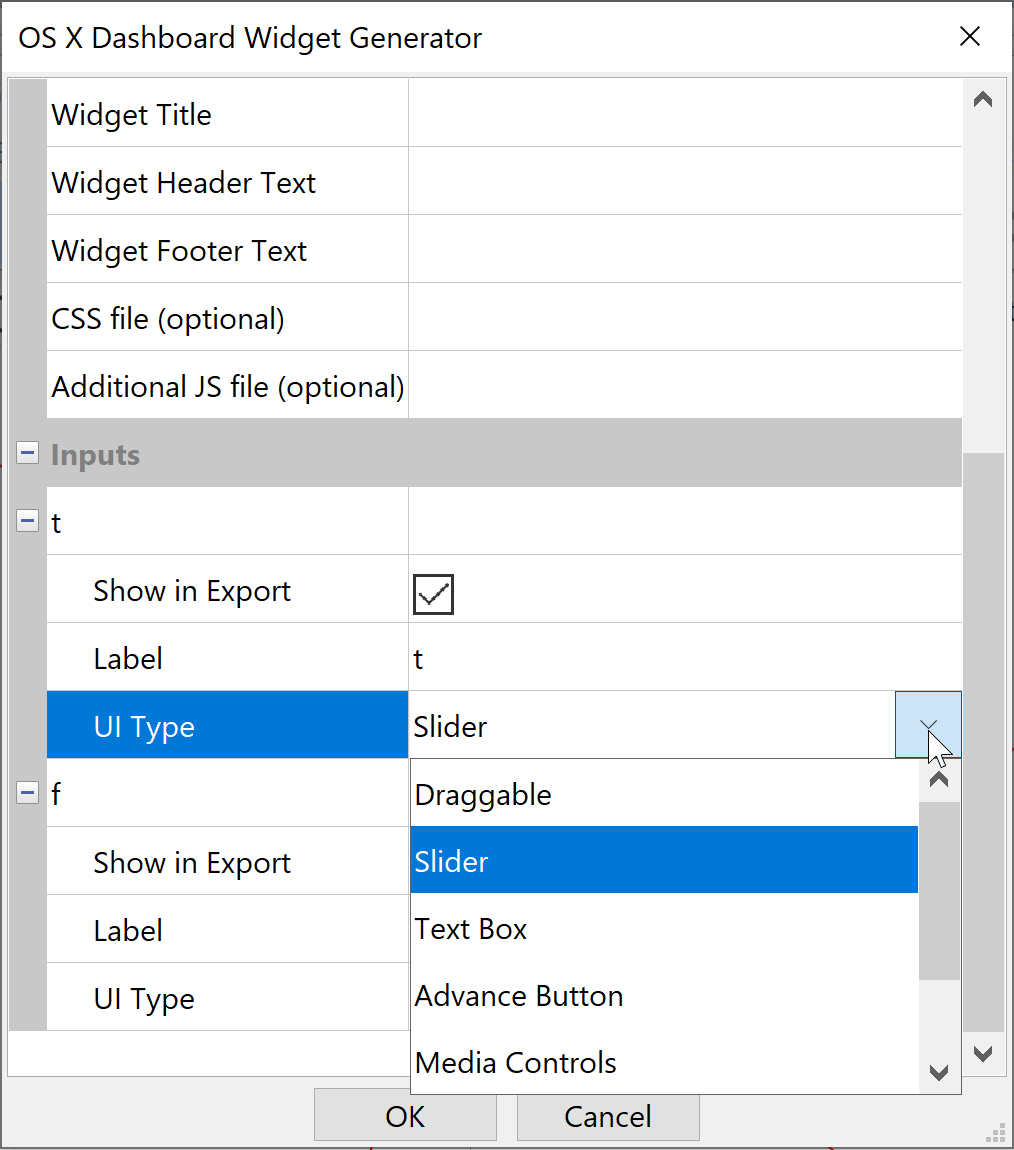 widget dialog